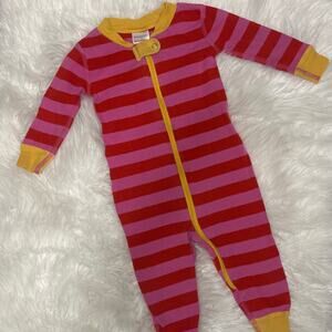 Hanna Andersson Classic Stripe Sleeper Pink Red Zipper 6-12 Mos